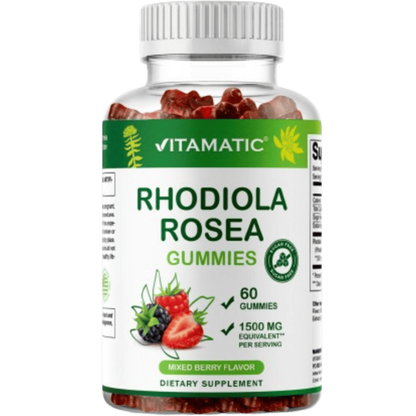 Sugar Free Rhodiola Rosea Gummies 1500 mg Equivalent Per Serving – 60 Gummies – Mixed Berry Flavor