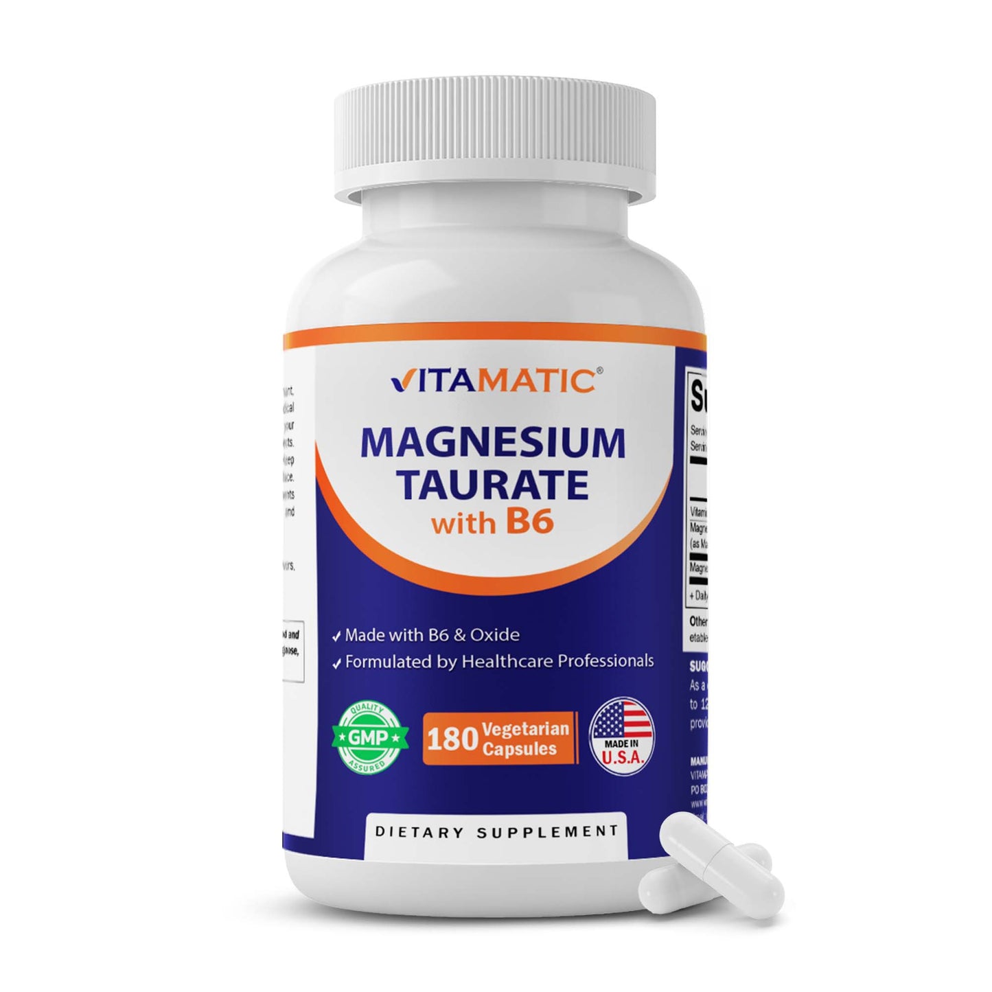 Vitamatic Magnesium Taurate with B6, 180 Veg Capsules