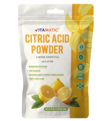 Vitamatic Citric Acid Powder 5 lb (80 oz) – 100% Pure Anhydrous Crystalline Granules, Food Grade, Easy Dissolving for Cooking, Baking, Cleaning & Preserving
