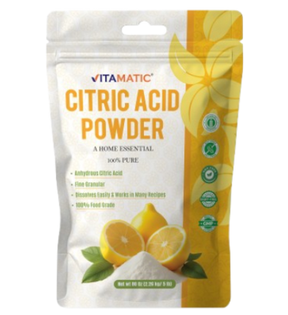 Vitamatic Citric Acid Powder 5 lb (80 oz) – 100% Pure Anhydrous Crystalline Granules, Food Grade, Easy Dissolving for Cooking, Baking, Cleaning & Preserving