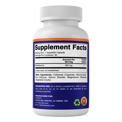 Benfotiamine 300mg Supplement, 90 Veg Capsules