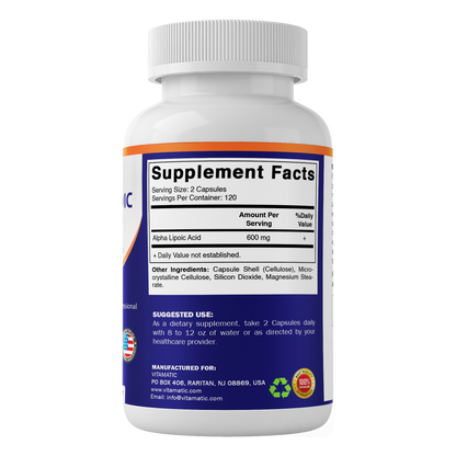 Alpha Lipoic Acid 600mg Per Serving, 240 Capsules
