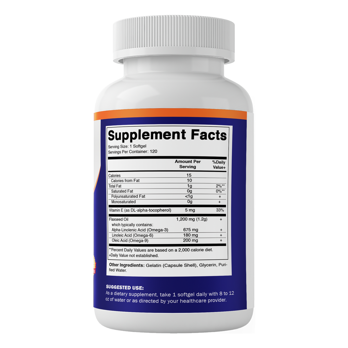 Flaxseed Oil 1200mg Supplement, 120 Softgels