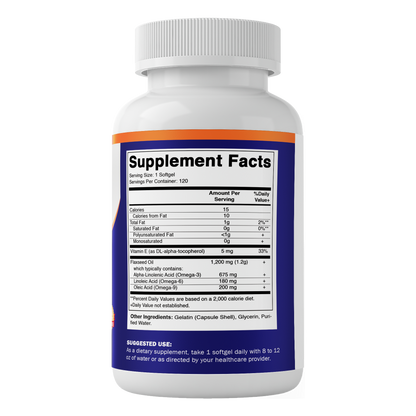 Flaxseed Oil 1200mg Supplement, 120 Softgels
