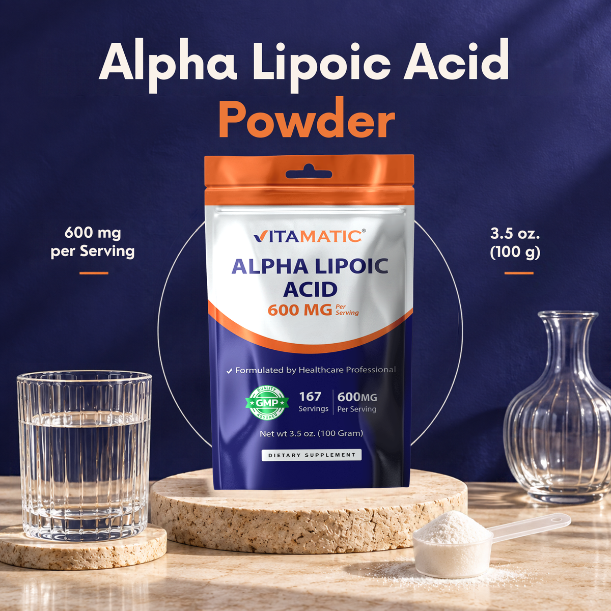 Alpha Lipoic Acid Powder 600mg Per Serving, 100g Pouch