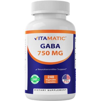 GABA (Gamma Aminobutyric Acid)  750mg - 240 Vegetable Capsules