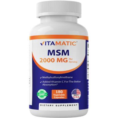 MSM 2000 mg with Vitamin C 75mg - 180 Veg Capsules