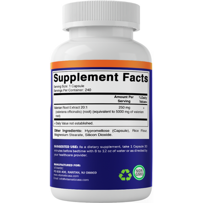 Valerian Root 5000 mg Equivalent per Capsule - 240 Capsules