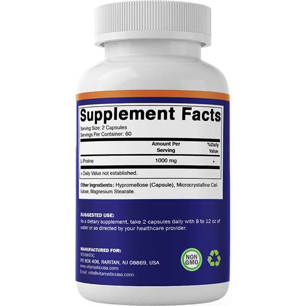 L-Proline 1000 MG Per Serving – 120 Vegetarian Capsules