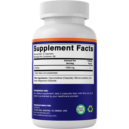 L-Proline 1000 MG Per Serving – 120 Vegetarian Capsules