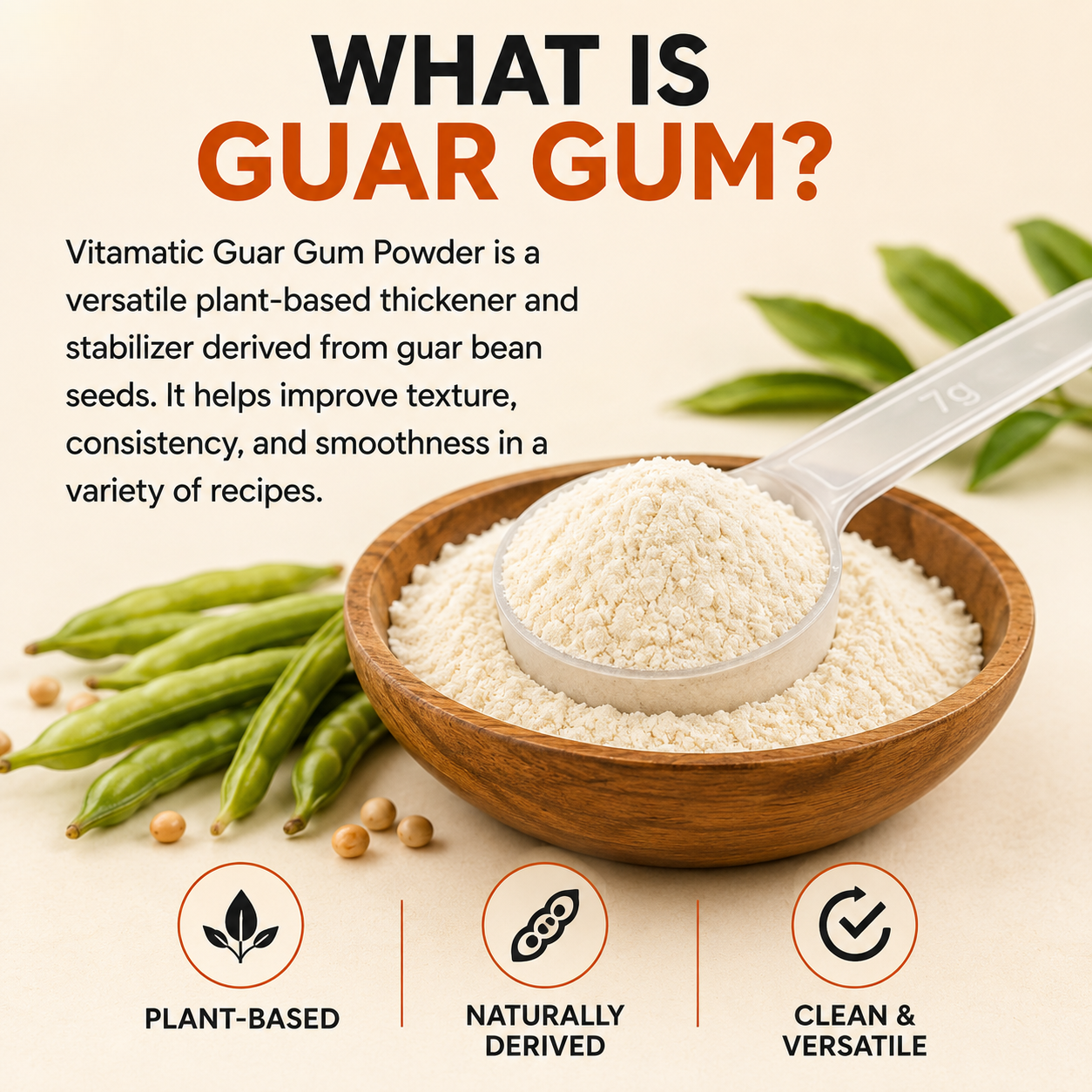 Vitamatic Guar Gum Powder 1 kg (2.2 lb) – Plant-Based Thickener & Stabilizer – Non-GMO, Gluten Free – Ideal for Baking, Cooking & Food Preparation