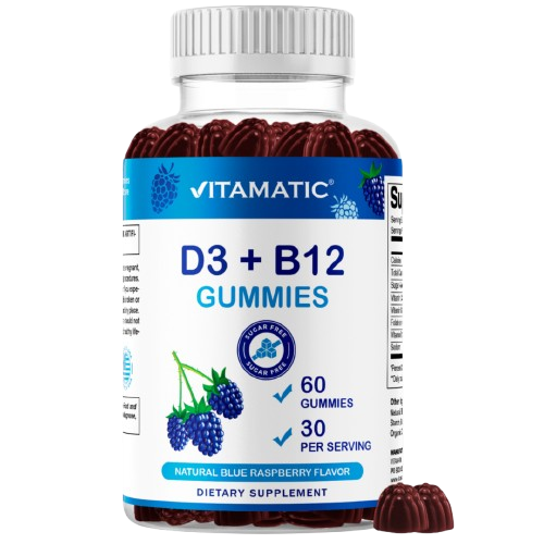 Vitamin D3 + B12 Gummies – Natural Blue Raspberry Flavor – 60 Gummies
