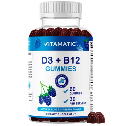 Vitamin D3 + B12 Gummies – Natural Blue Raspberry Flavor – 60 Gummies