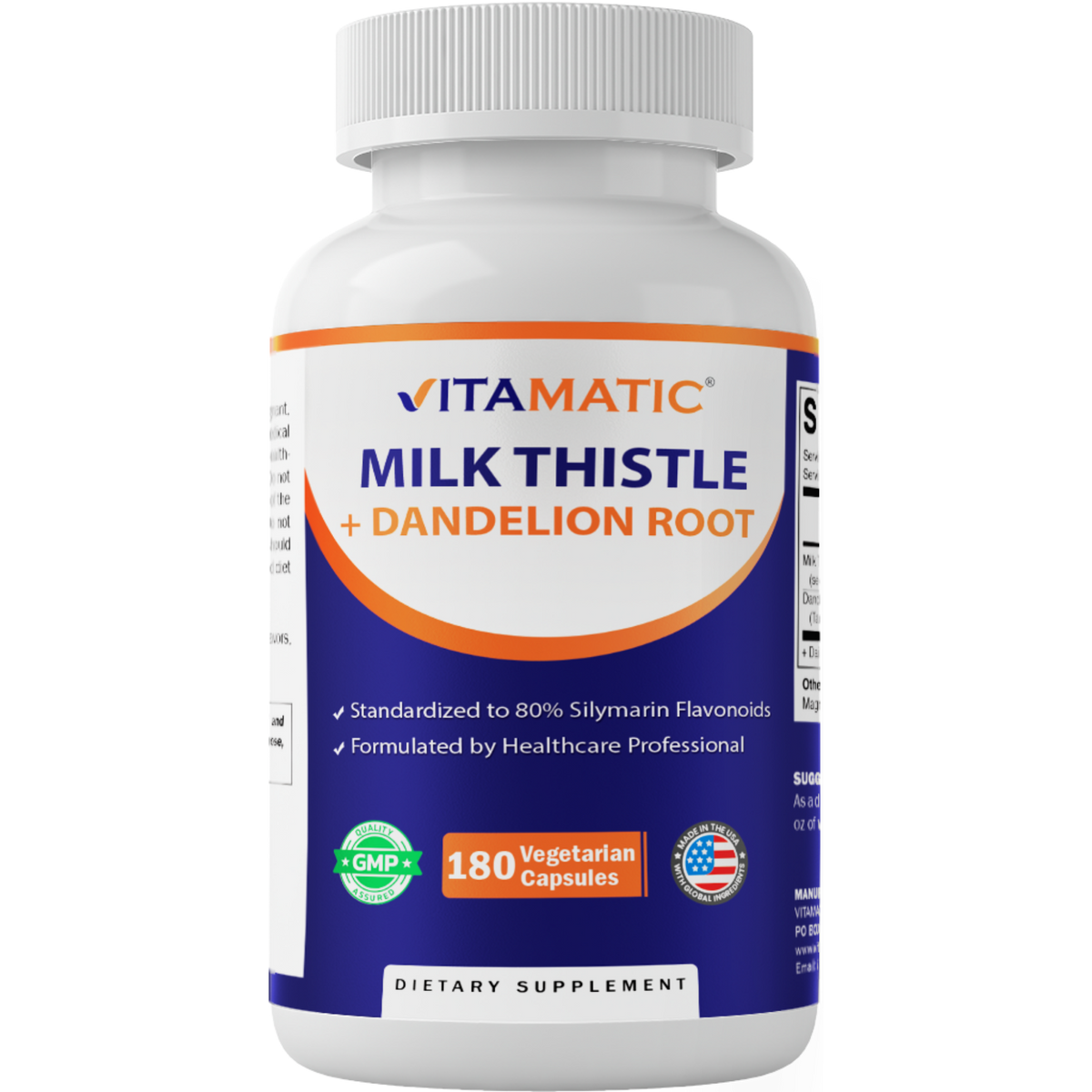 Vitamatic Milk Thistle + Dandelion Root, 180 Veg Capsules