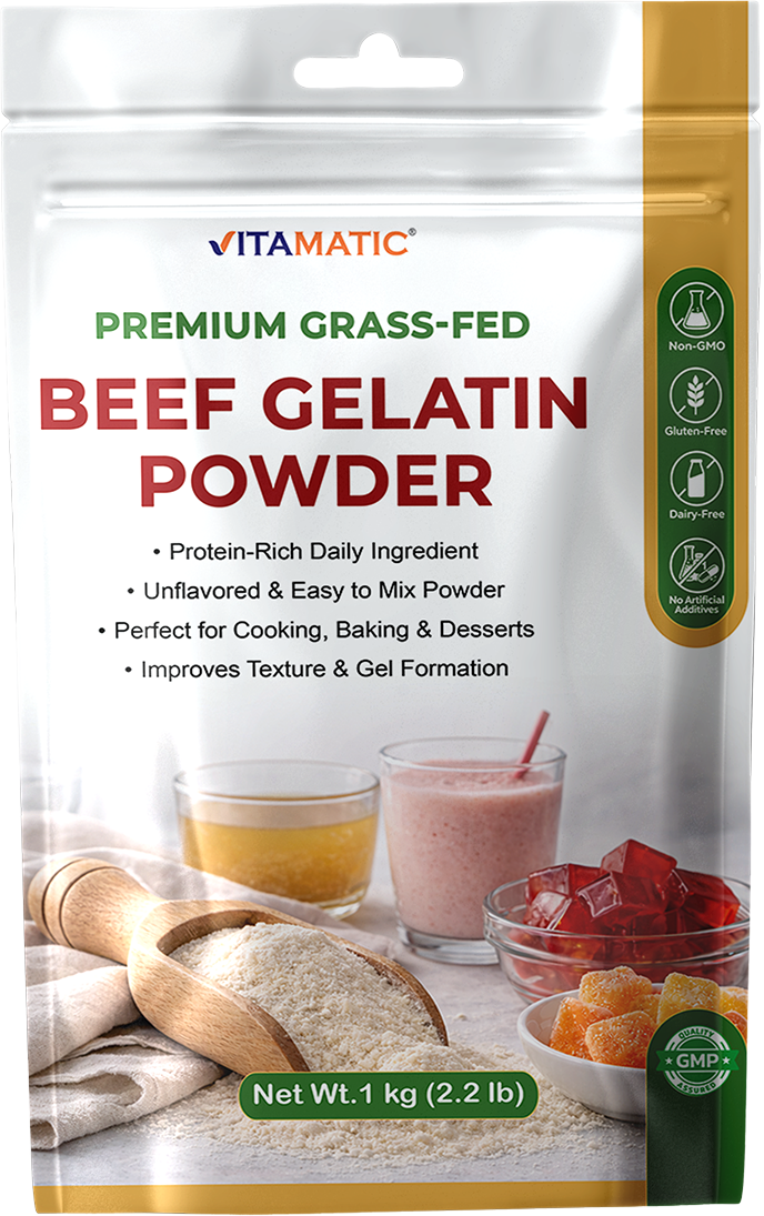 Vitamatic Grass-Fed Beef Gelatin Powder, 1 kg (2.2 lb)