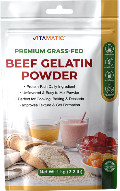 Vitamatic Grass-Fed Beef Gelatin Powder, 1 kg (2.2 lb)