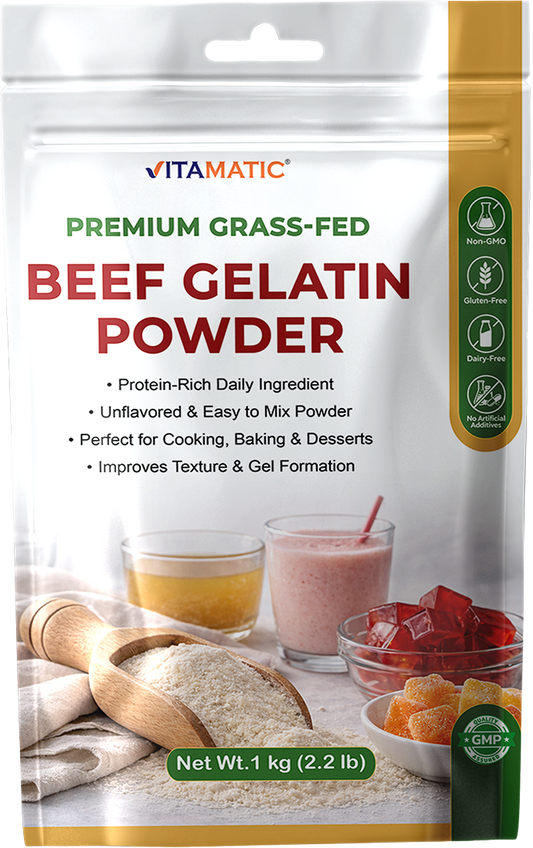 Vitamatic Grass-Fed Beef Gelatin Powder, 1 kg (2.2 lb)