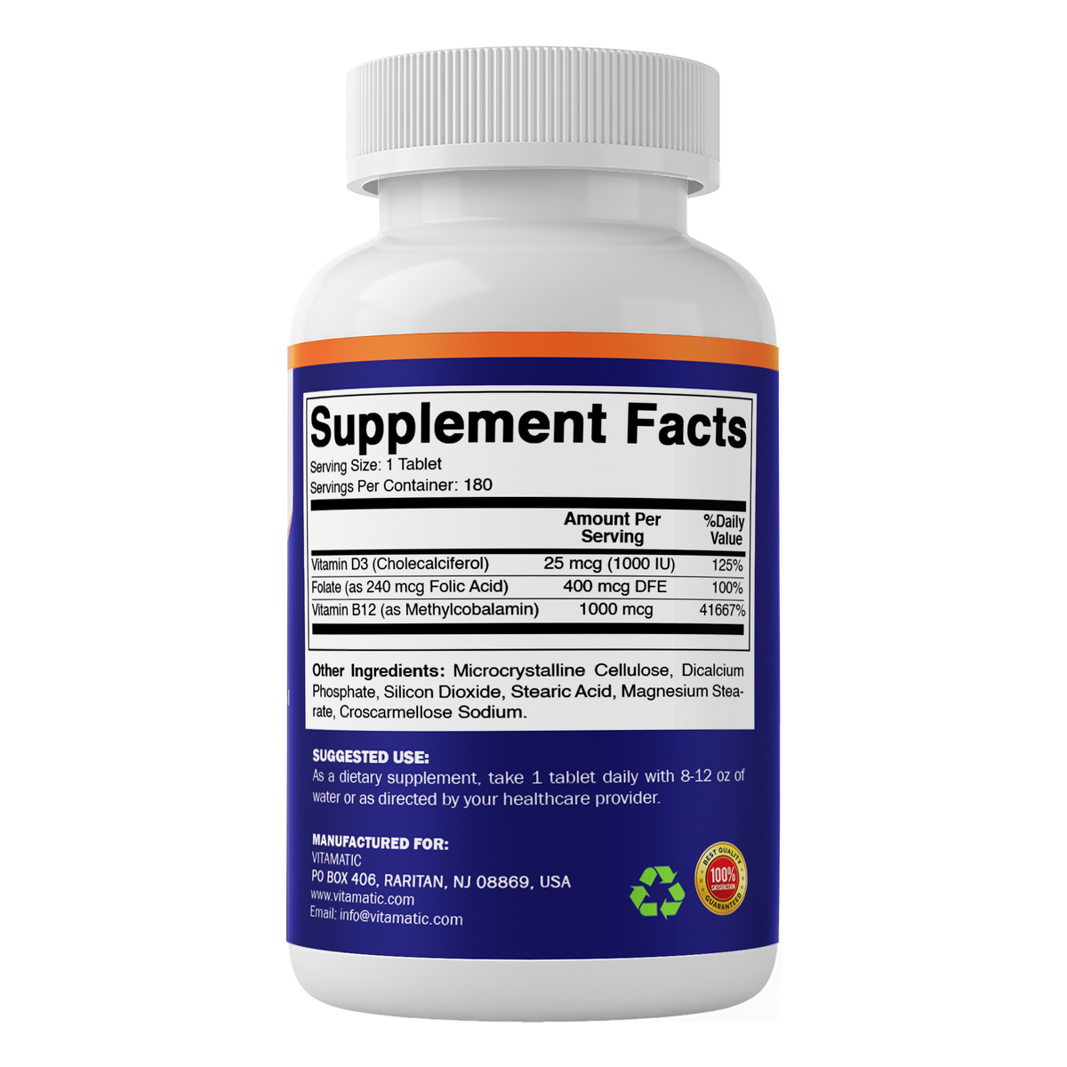 Vitamin D3 1000 IU + Vitamin B12 1000 mcg with Folate