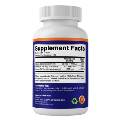 Vitamin D3 1000 IU + Vitamin B12 1000 mcg with Folate