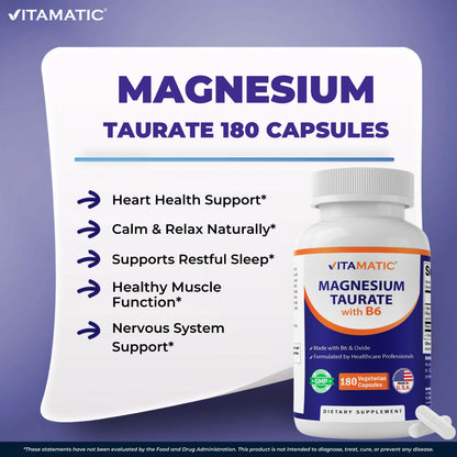 Vitamatic Magnesium Taurate with B6, 180 Veg Capsules