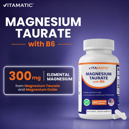 Vitamatic Magnesium Taurate with B6, 180 Veg Capsules