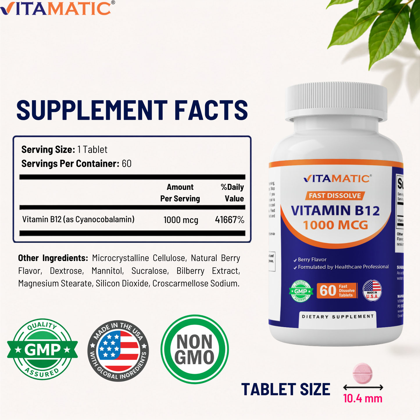 Vitamin B12 1000 mcg Fast Dissolve – 60 Tablets – Natural Berry Flavor