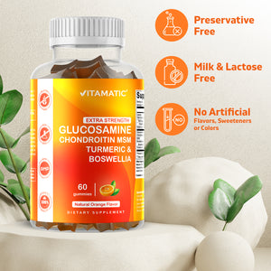Extra Stregth Glucosamine 1000mg, Chondroitin 40mg, MSM 50mg, Boswellia 100mg, Turmeric 150 mg (Per 3 Servings) - Pectin Based 60 Gummies