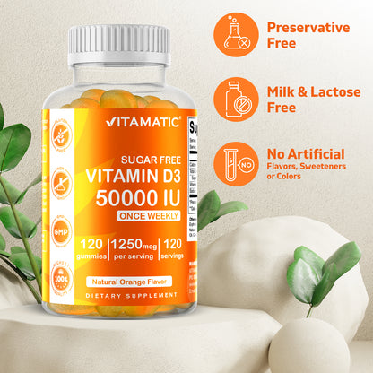 Sugar Free Vitamin D3 50000 IU Pectin Based - 120 Gummies