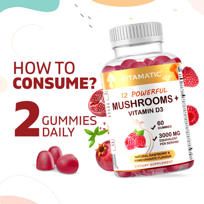 Mushroom Complex with D3 Gummies 3000 mg - 60 Pectin Based Gummies