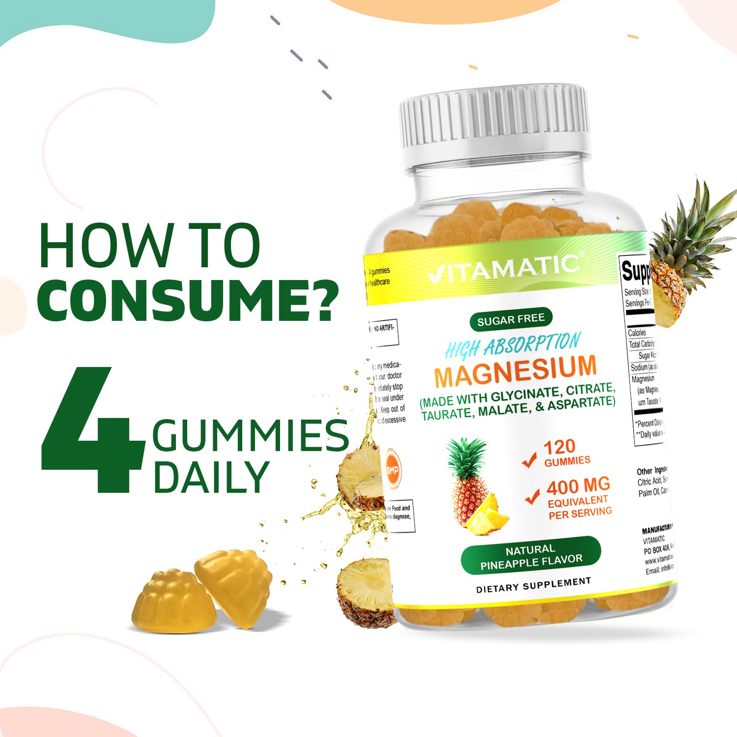 Sugar Free Magnesium Gummies 400 mg - 120 Gummies