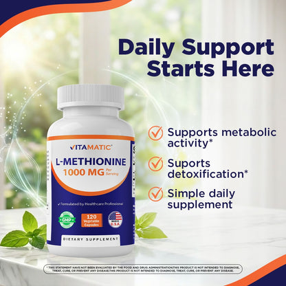 Vitamatic L-Methionine 1000 mg per Serving, 120 Vegetarian Capsules