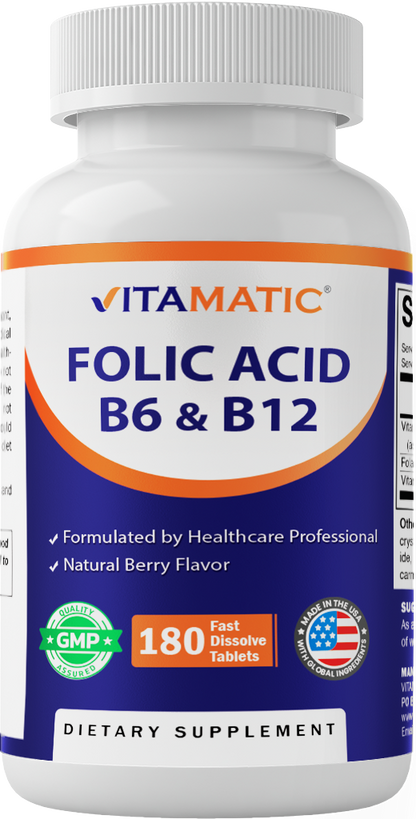 Folic Acid with B6 & B12, 180 Tablets