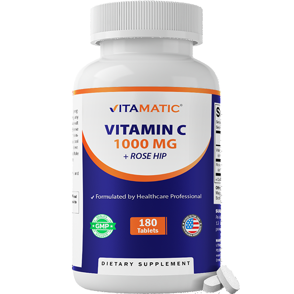 Vitamatic Vitamin C 1000 mg with Rose Hip 25 mg – 180 Tablets