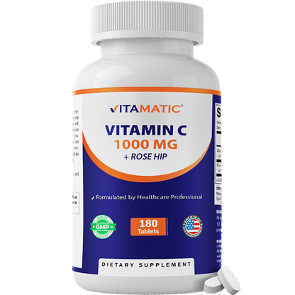 Vitamatic Vitamin C 1000 mg with Rose Hip 25 mg – 180 Tablets