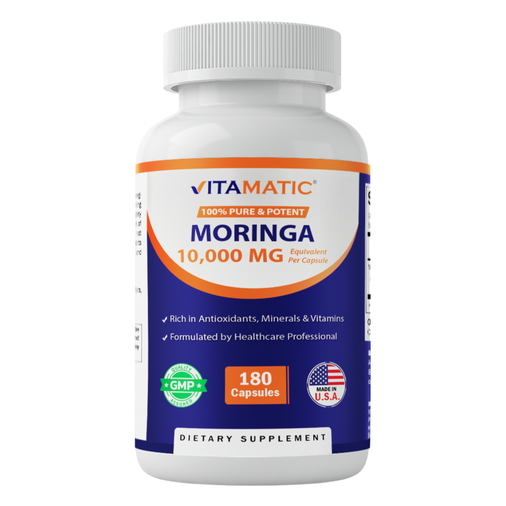 Moringa Capsules 10,000mg - 180 Capsules | Pure Moringa Oleifera Leaf Powder Supplement - Green Superfood Powder Capsules