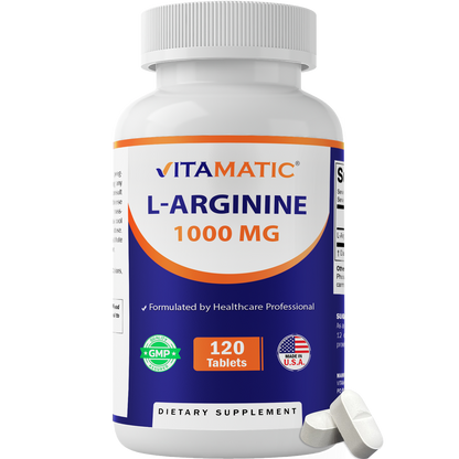 Vitamatic L-Arginine 1000 mg Tablets – 120 Count – Amino Acid Supplement