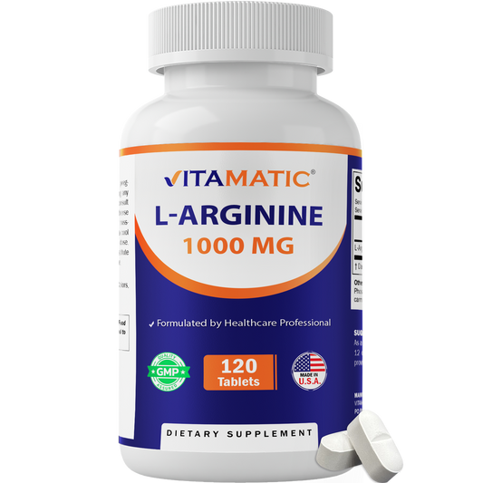 Vitamatic L-Arginine 1000 mg Tablets – 120 Count – Amino Acid Supplement
