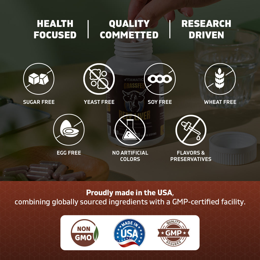 Vitamatic Grass-Fed Beef Thymus + Liver 180 Capsules – Freeze-Dried, Non-GMO, Pasture-Raised, Glandular-Based Formula