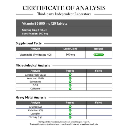 Vitamin B6 500 mg - 120 Tablets