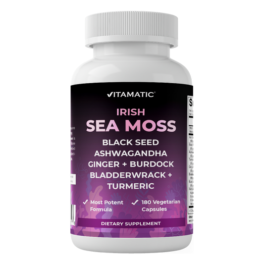 Sea Moss 3000mg with Black Seed Oil, Ashwagandha,  Turmeric, Bladderwrack, Burdock - 180 Veg Capsules