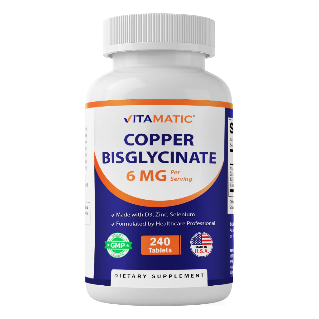 Copper Bisglycinate 6 mg Made with Vitamin D3 2000 IU, Zinc 50mg, Selenium 50mcg - 240 Tablets