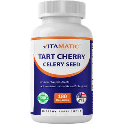 Tart Cherry with Celery Seed Concentrated Extracts - 18,000mg Equivalent Per Serving - 180 Veg Capsules