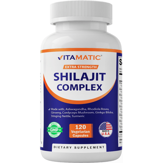 Shilajit Complex Capsules, 9000mg Equivalent, with Ashwagandha, Rhodiola, Ginseng, Cordyceps, Ginkgo, Nettle, Turmeric - 120 Veggie Capsules