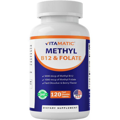 Methyl Folate & B12 Supplement with Pyridoxal 5 Phosphate  120 Fast Dissolve Tablets