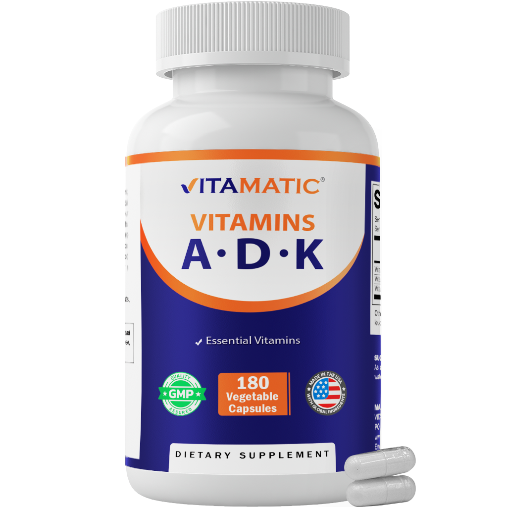 Vitamatic ADK Vitamins A, D3 + K2 Supplement, 180 Capsules