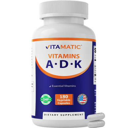 Vitamatic ADK Vitamins A, D3 + K2 Supplement, 180 Capsules