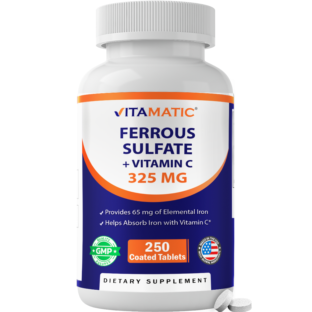 Vitamatic Ferrous Sulphate + Vitamin C, 250 Tablets