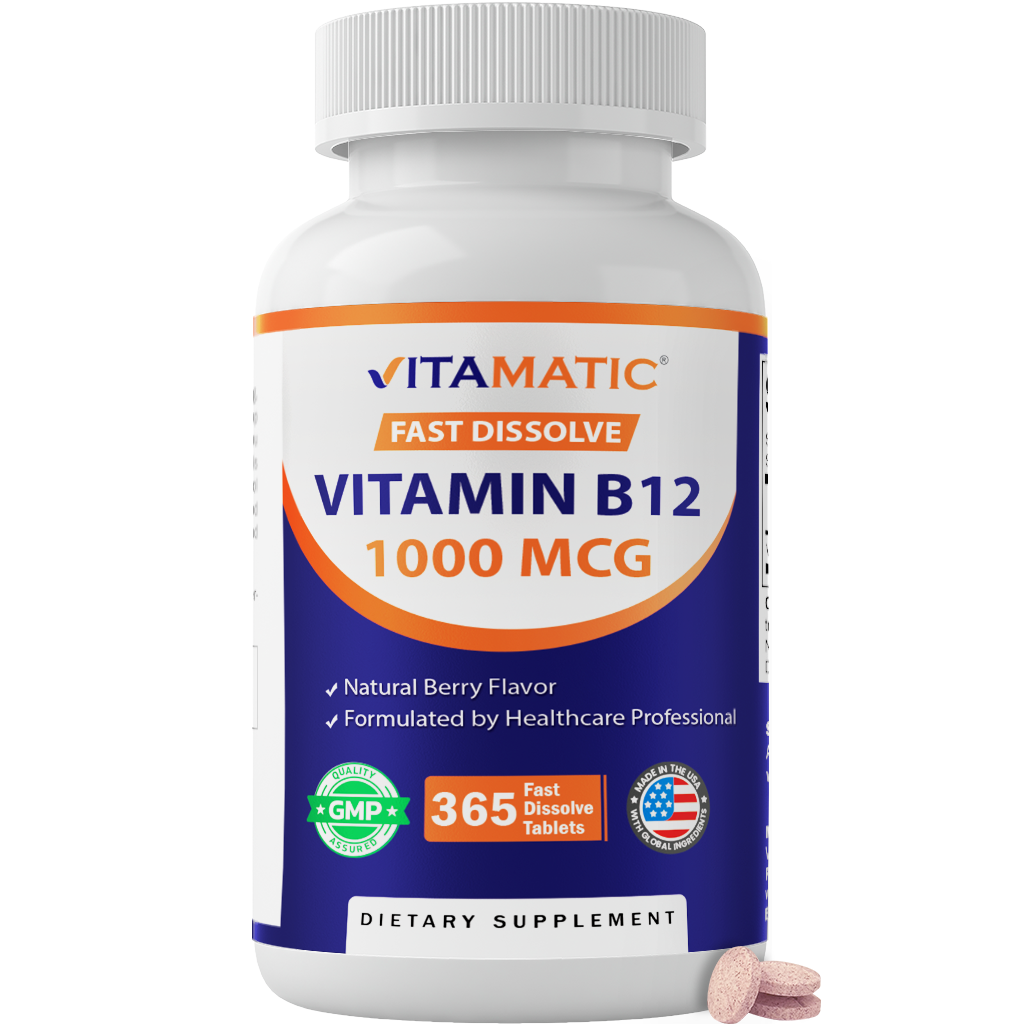 Vitamatic Vitamin B12 1000 mcg Fast Dissolve, 365 Tablets