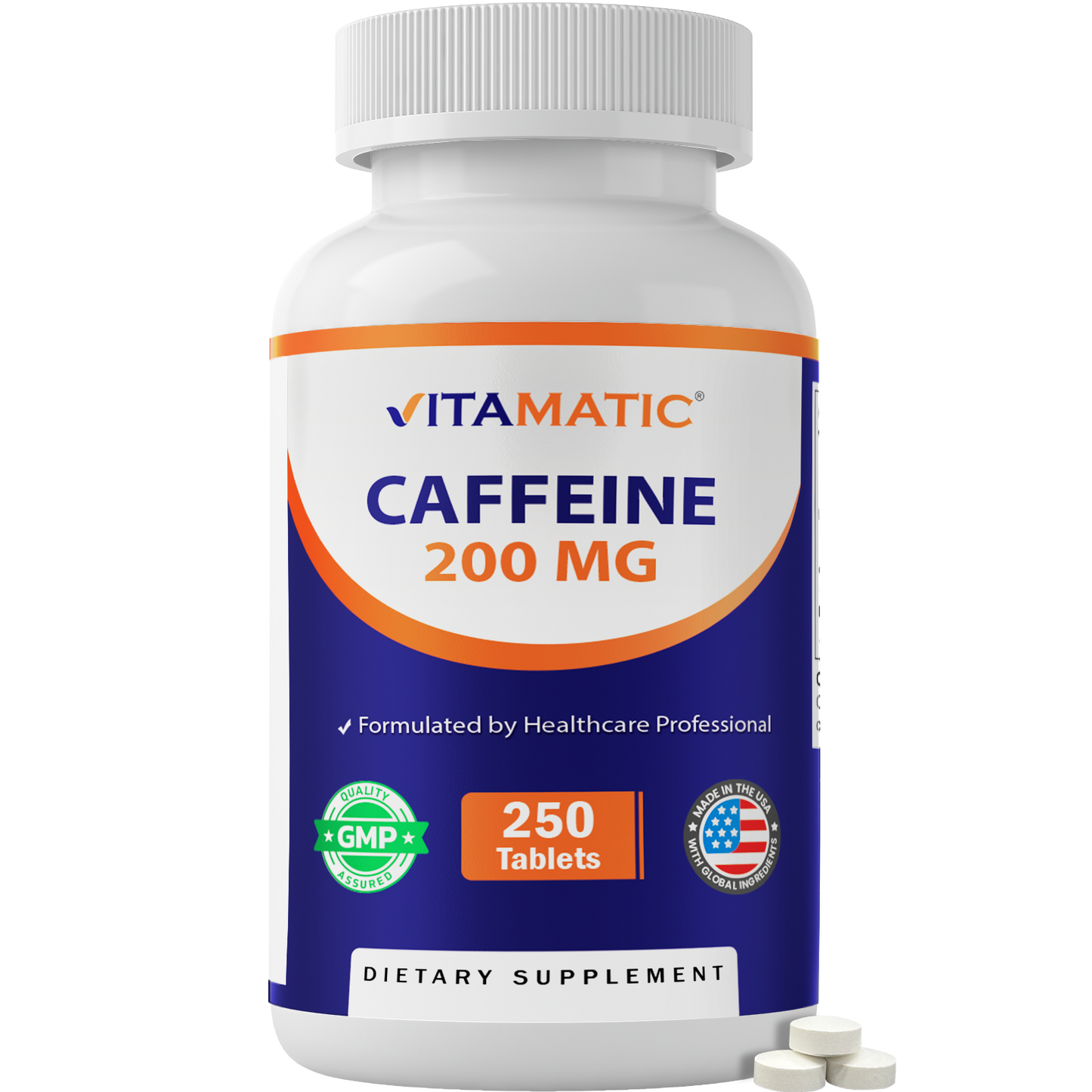 Vitamatic Caffeine Pills 200mg, 250 Vegetarian Tablets