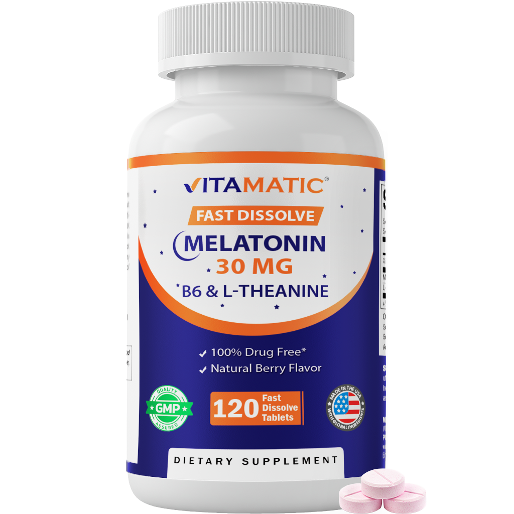 Vitamatic Melatonin 30 mg with L-Theanine & B6, 120 Fast Dissolve Tablets